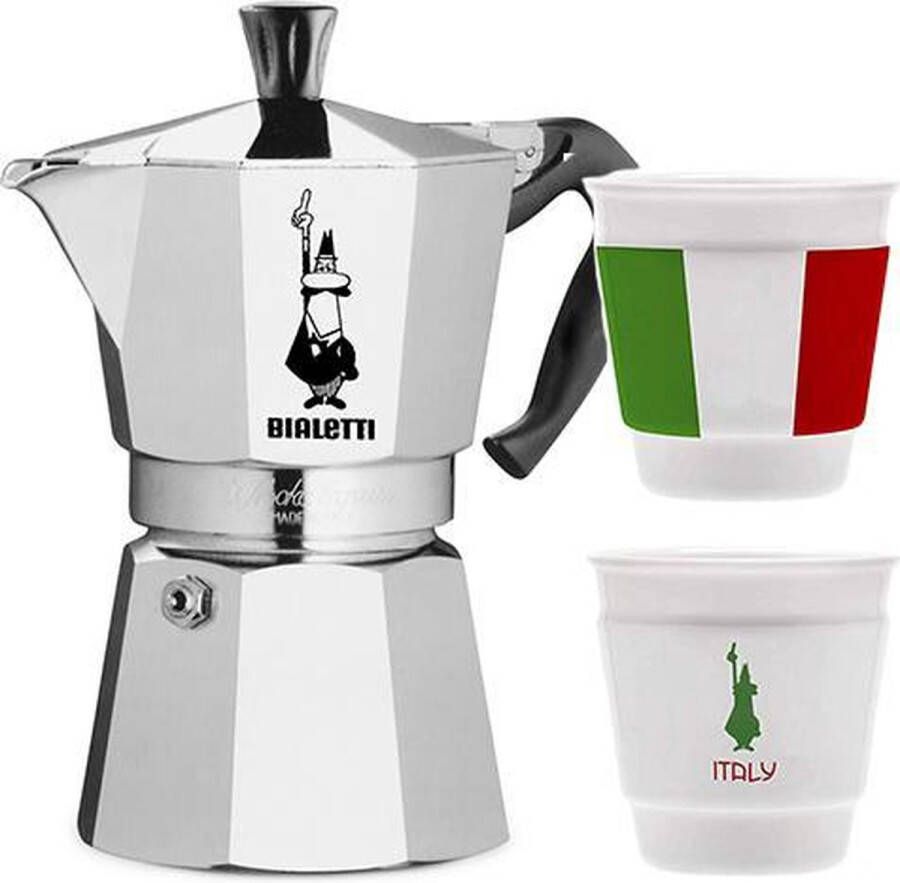 Bialetti Moka Express 4 kops + Espressobeker Italia 4 stuks