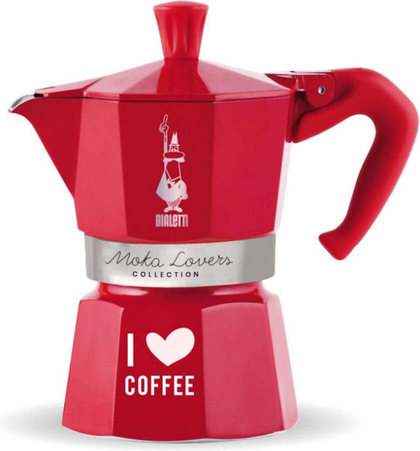 Bialetti Moka Express I Love Coffee Percolator Rood 3 kops 150ml