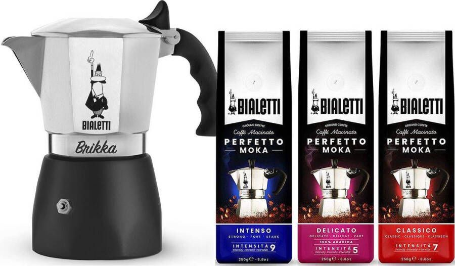 Bialetti New Brikka 100ml 2 kops + Koffie Proefpakket 3 x 250 gram