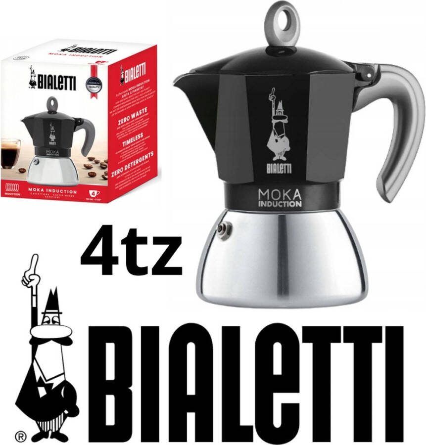 Bialetti New Moka Induction 4 tz 4 kops Percolator zwart Inductiegeschikt 150 ml