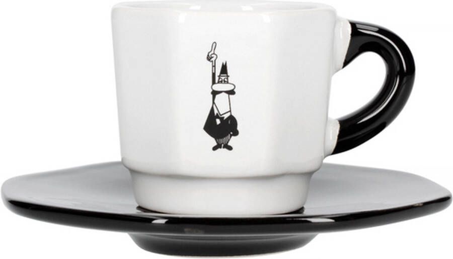 Bialetti Perfetto Espresso Kop en Schotel Wit Zwart set 4 stuks