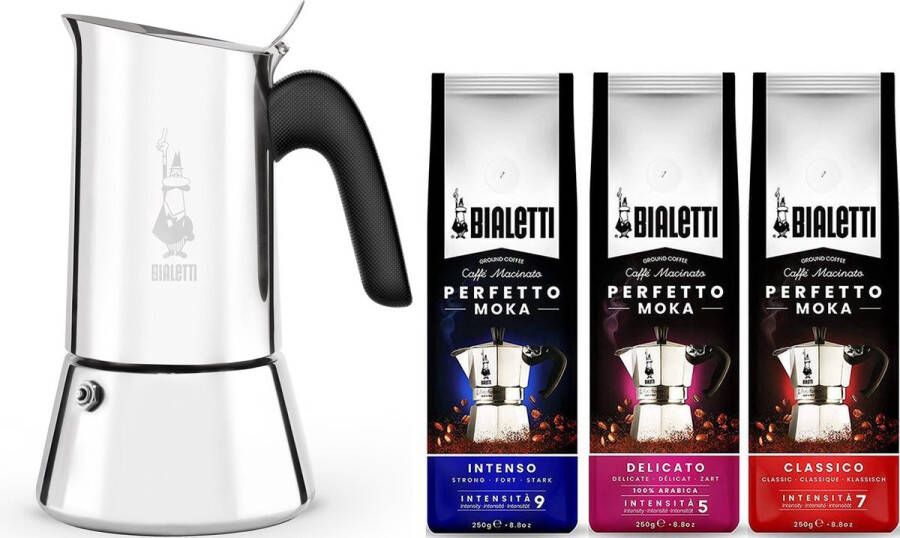 Bialetti Venus Percolator RVS 4 kops + koffie proefpakket 3 x 250gr