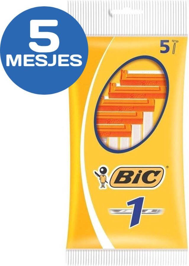 BIC 1 Klassieke Wegwerpscheermesjes Voor Heren Met Een Enkel Mesje En Vaste Kop Pak van 5 Stuks