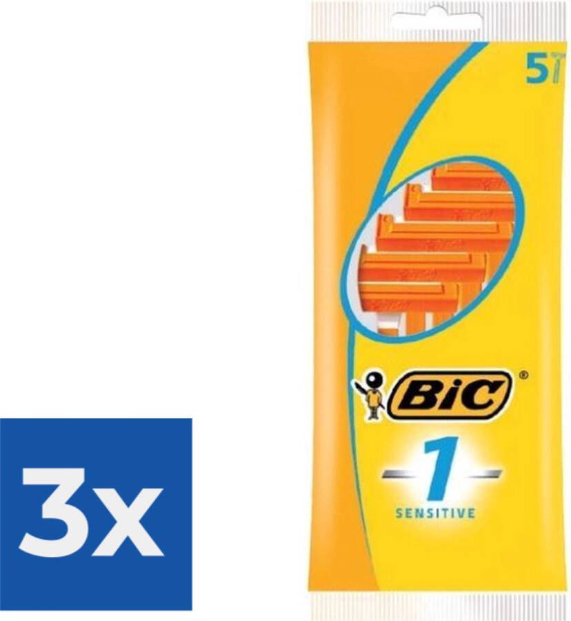 BIC 1 Sensitive Wegwerpscheermesjes Voor Heren Met Een Enkel Mesje En Vaste Kop Pak van 5 Stuks Voordeelverpakking 3 stuks