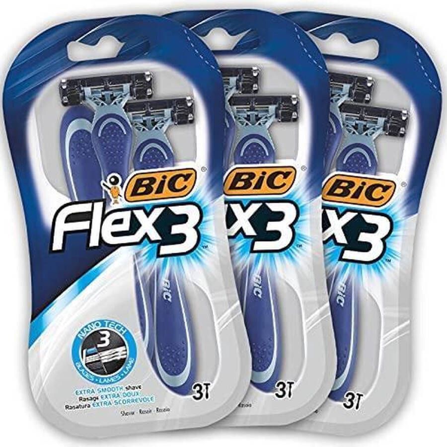 BIC Flex3 Heren Wegwerp scheermesjes Bundel van 3 Packs van 3