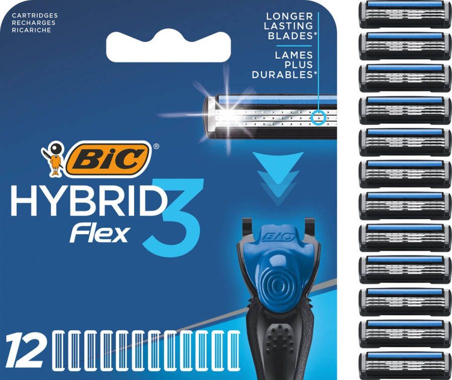 BIC Hybrid 3 Flex scheermesjes voor mannen 12 navulmesjes Product van het Jaar 2022 Geen houder