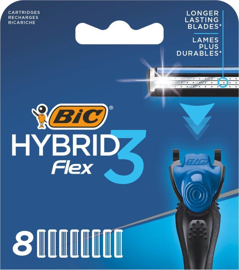 BIC Hybrid 3 Flex Scheermesjes voor Mannen 3 beweeglijke Titanium Mesjes 8 navullingen voor scheerapparaat