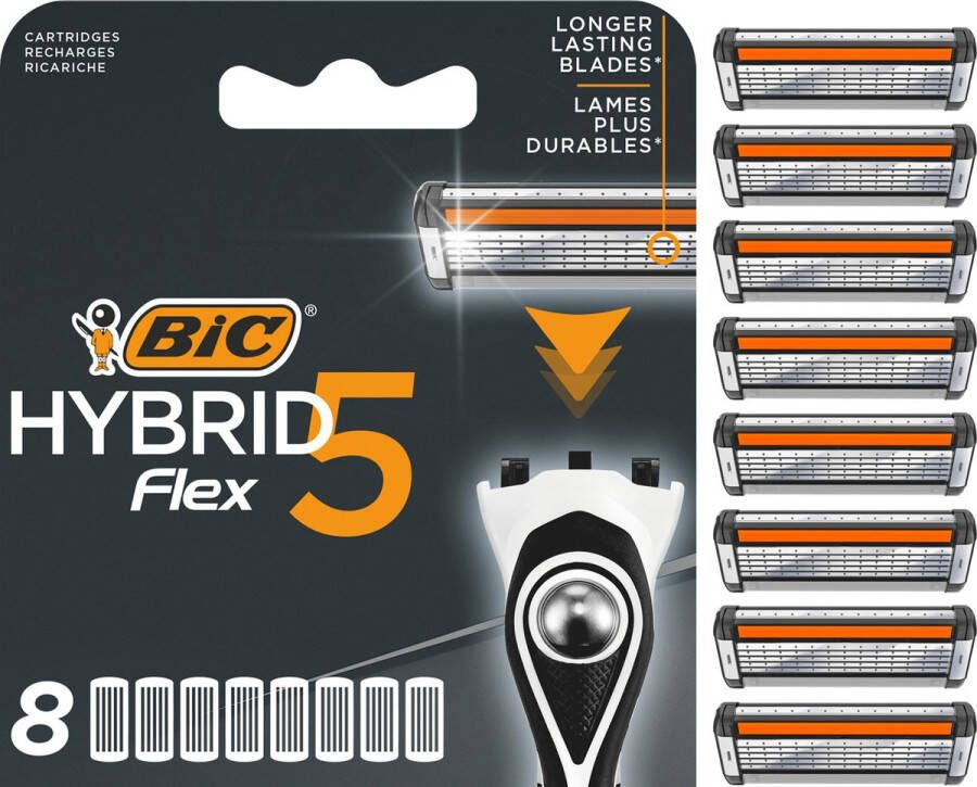 BIC Hybrid 5 Flex scheermesjes voor mannen Navulverpakking met 8 mesjes Navullingen Product van het jaar 2022 Geen houder