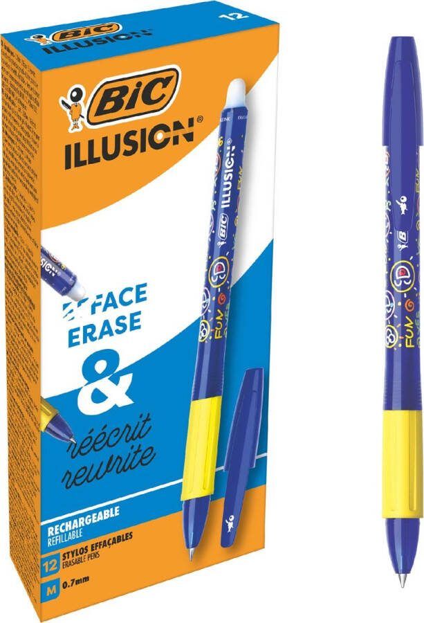 BIC Illusion Uitwisbare Navulbare Blauw Doos van 12 Medium Punt Balpennen 0 7 mm