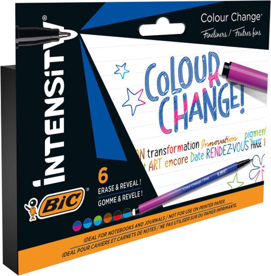BIC Intensity Color Change Verander van kleur met Fineliners met Gum (punt 0.4 mm) 6 stuks