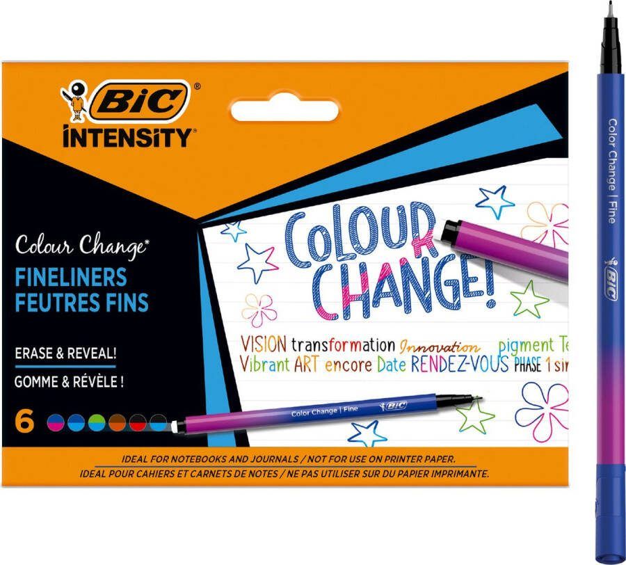 BIC Intensity Color Change Verander van kleur met Fineliners met Gum (punt 0.4 mm) 6 stuks