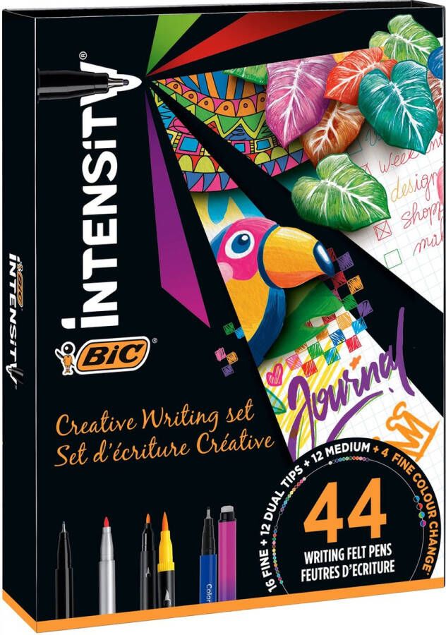 BIC Intensity Premium Creatief Schrijfmateriaal voor Dagelijks Schrijven en Tekenen Verschillende Kleuren Doos van 44 Stuks medium (0.7 mm) en fijne (0.4 mm) punt