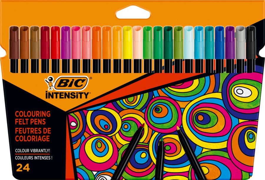 BIC Intensity Viltstiften met Afwasbare Inkt op Waterbasis en Zwarte Huls Diverse Kleuren Pak van 24 Stuks