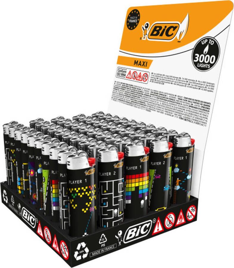 BIC J26 Maxi Lighters 50 stuks vuursteen flint aanstekers Gaming Decor- Tray van 50 gasaanstekers Kindveilig