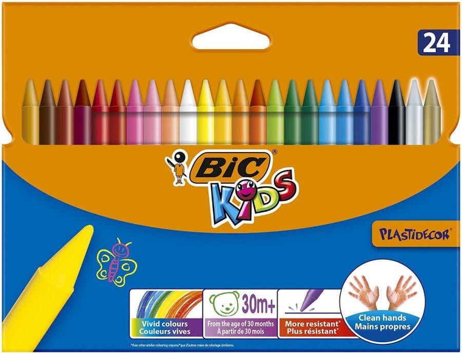 BIC Kids 24 Plastidecor waskrijtjes diverse kleuren 24 stuks