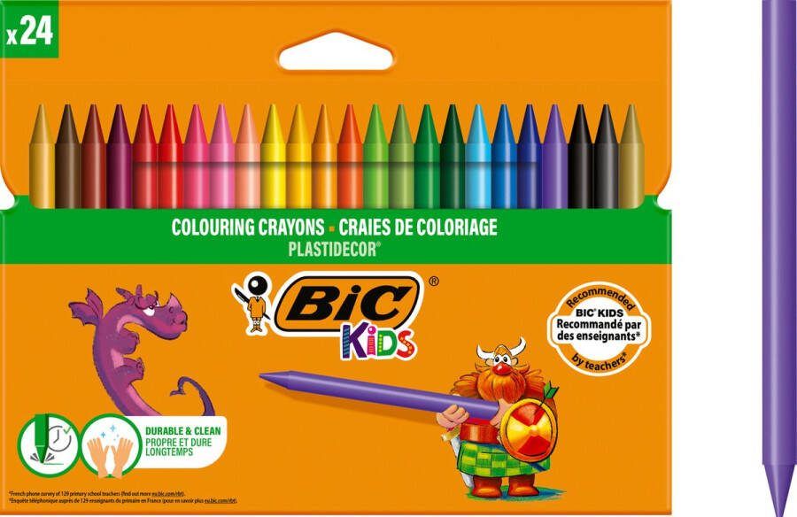 BIC Kids 24 Plastidecor waskrijtjes diverse kleuren 24 stuks
