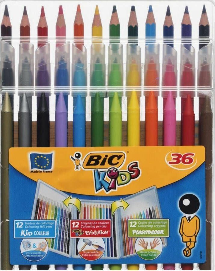Bic Kids 36 Delige kleur set Potlooden Waskrijt Stiften in alle kleuren