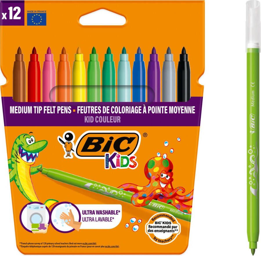 BIC Kids Kid Couleur Kleurstiften middelgrote punt Verschillende kleuren Etui van 12