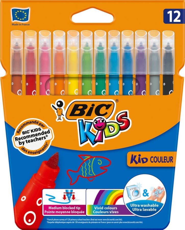 BIC Kids Kid Couleur Kleurstiften middelgrote punt Verschillende kleuren Etui van 12