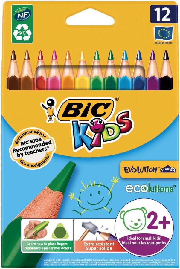 Bickids Kleurpotloden Bic Kids Evolution Triangle etui à 12 kleuren