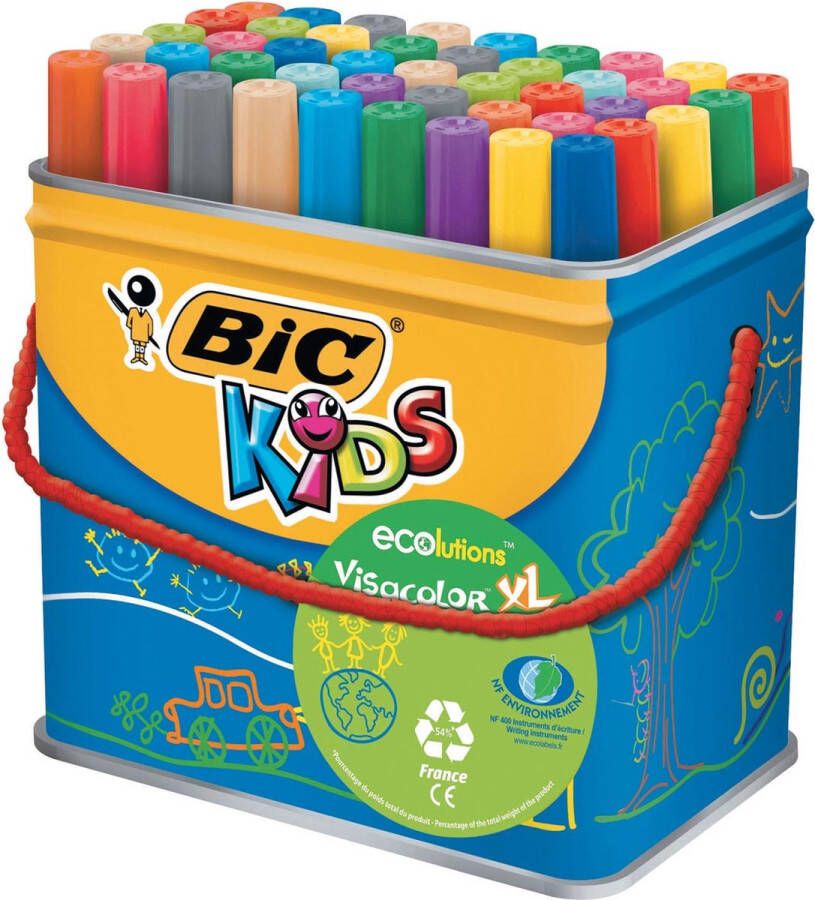 BIC Kids Viltstift Visacolor XL Ecolutions 48 stiften in een metalen doos