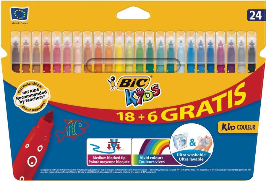 Bic Kids viltstiften Kid Couleur ophangdoosje met 18 + 6 gratis