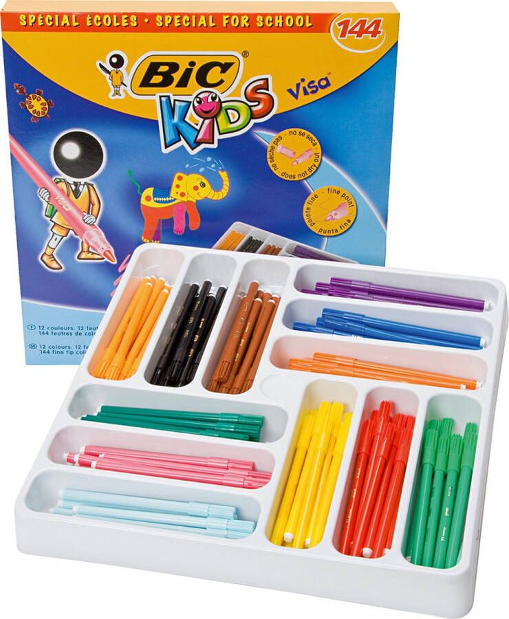 Bic Kids Visa fijne stift diverse kleuren lijndikte 0 7 mm 144 stuk 1 doos 12x12 stuk