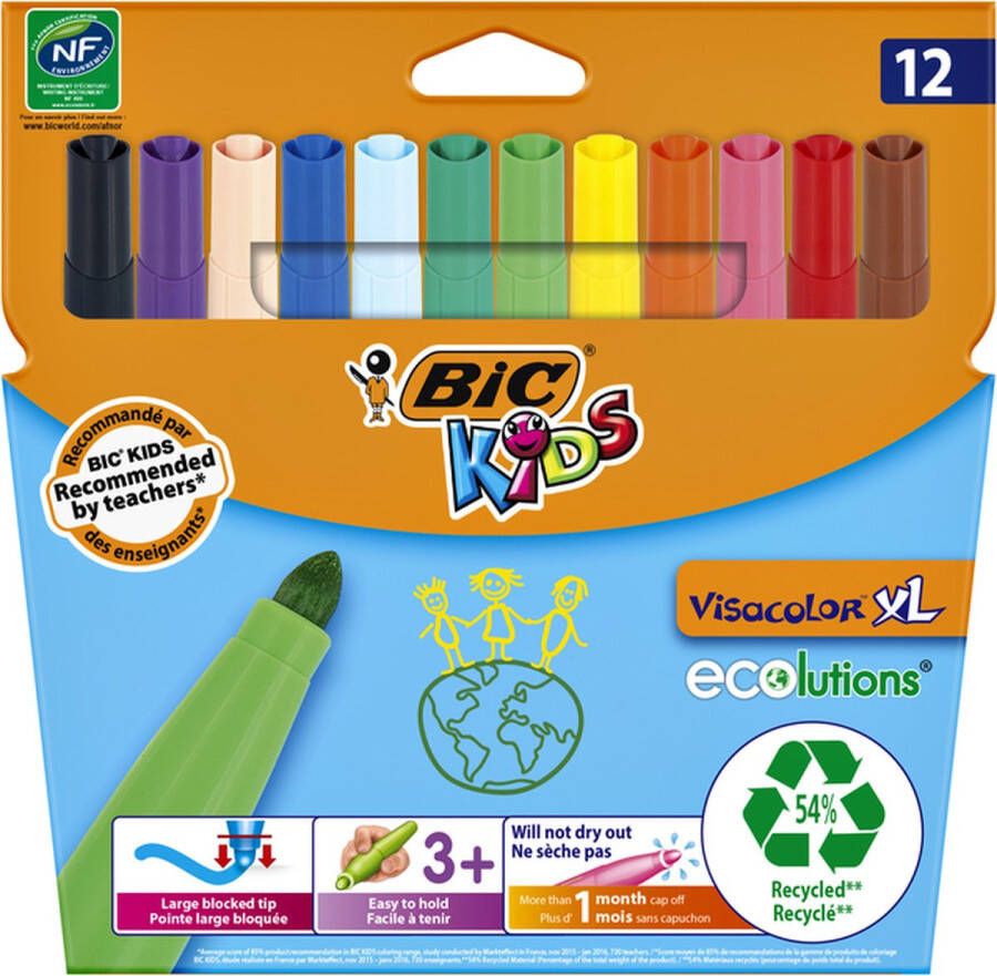 BIC Kids Viltstift Visacolor XL Ecolutions 12 stiften in een kartonnen etui
