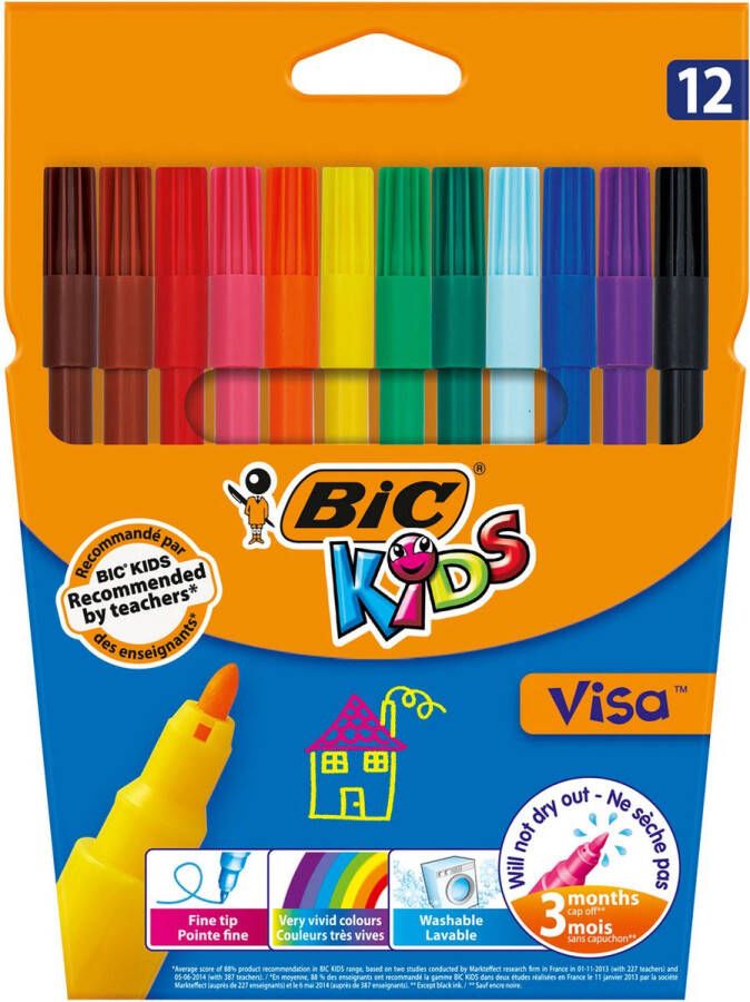 BIC Kleurstift Kids visa fine etui 12 stuks assorti