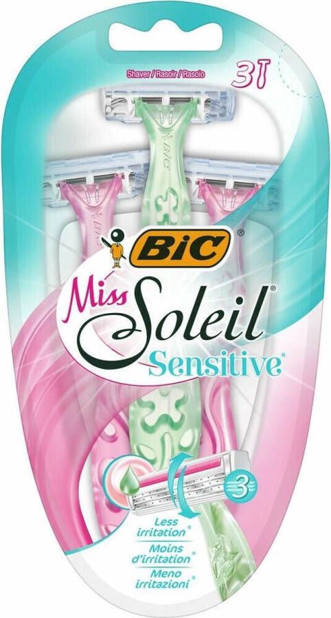 BIC Miss Soleil Sensitive Wegwerpscheermesjes Vrouwen 2 roze en 1 mintgroene Pak van 3 Stuks