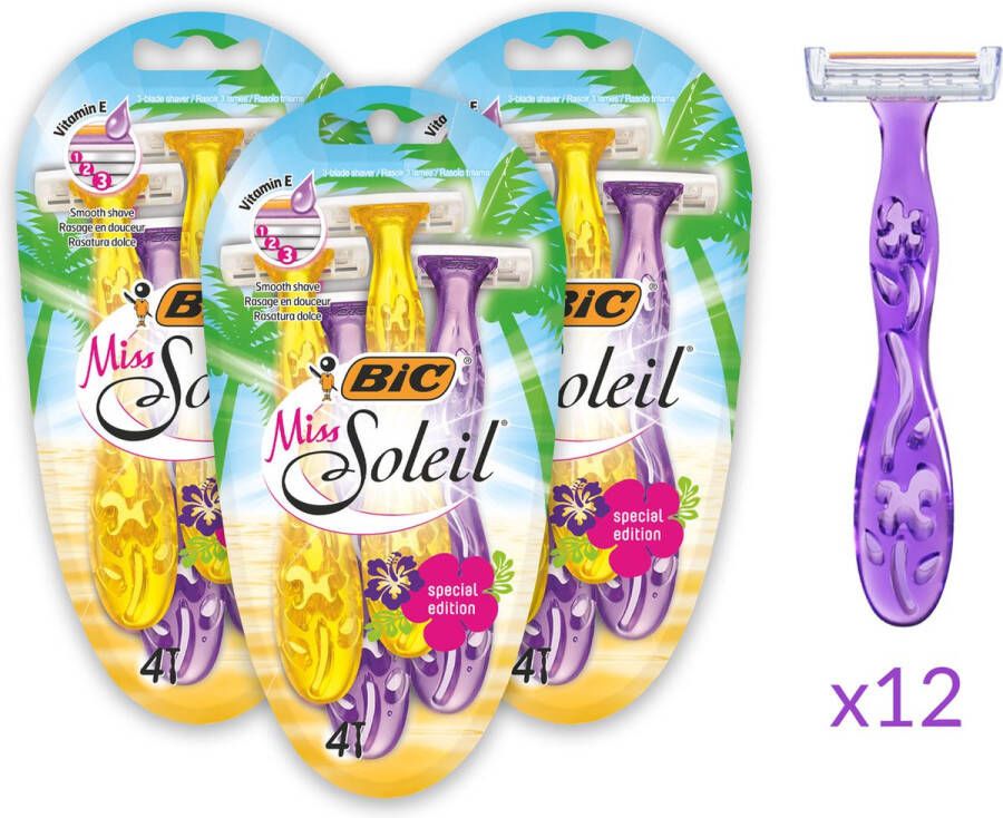 BIC Miss Soleil wegwerp scheermesjes voor dames 12 mesjes in verschillende kleuren
