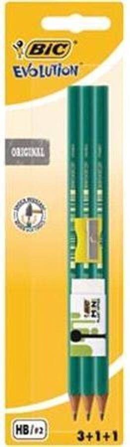 BIC potlood Evolution 650 3 stuks + gum + slijper op blister