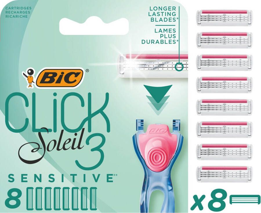 BIC scheermesjes Click 3 Soleil Sensitive Scheersysteem navulmesjes voor vrouwen 8 stuks Mesjes zonder houder