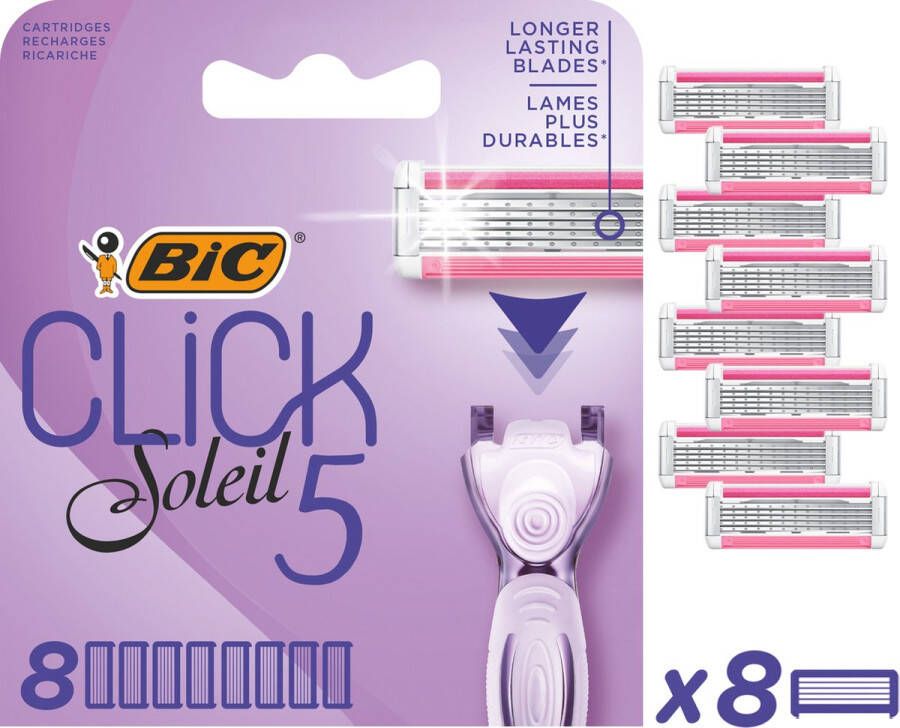 BIC scheermesjes Click 5 Soleil Scheersysteem navulmesjes voor vrouwen 5 scheerbladen 8 scheermesjes zonder houder