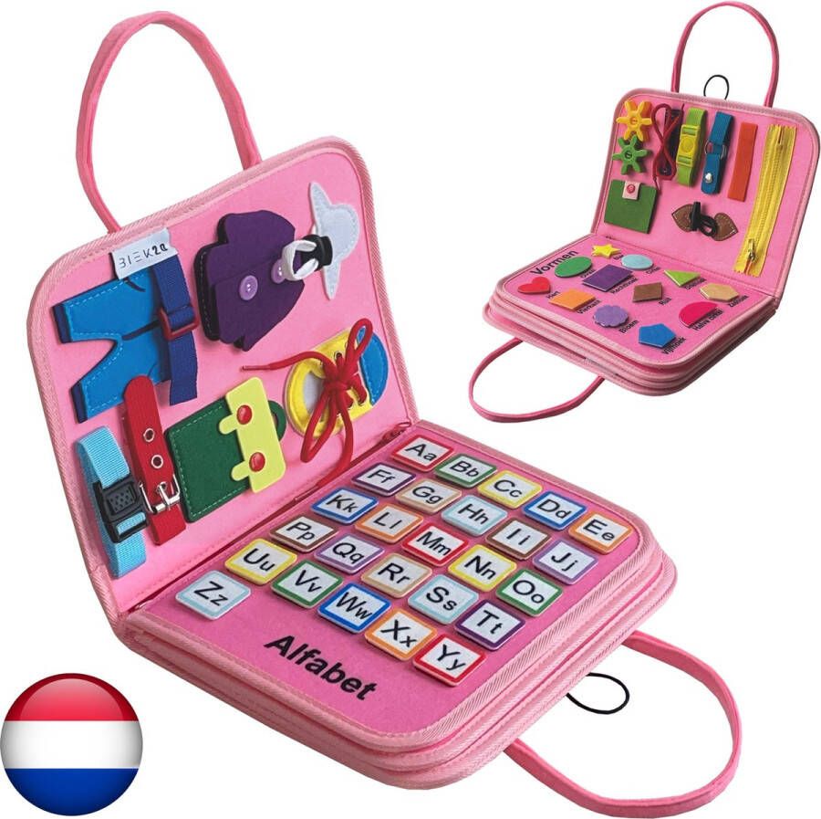 BIEK20 Busy Board Roze Montessori Speelgoed Sensorisch Speelgoed Activiteitenbord Educatief Speelgoed voor in de auto Montessori voor thuis Interactief Speelgoed Motoriek Speelgoed