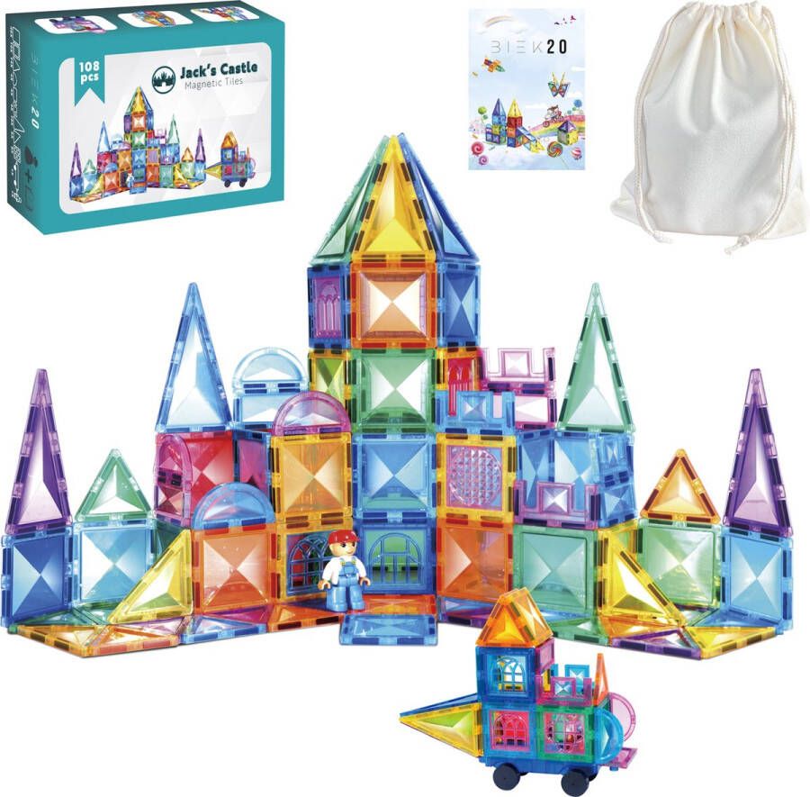 BIEK20 Jacks Castle (108 stuks) Magnetisch Speelgoed Montessori Speelgoed Constructiespeelgoed Magnetische Bouwstenen Magnetic Tiles Magnetische Tegels