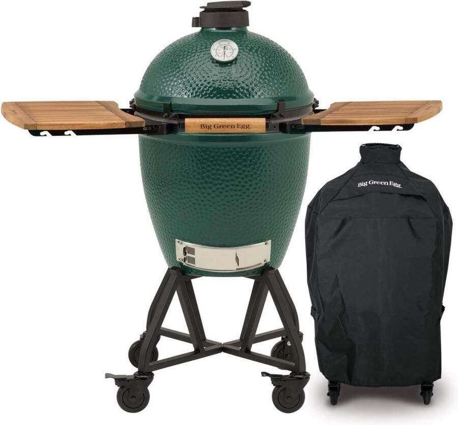 Big Green Egg Large met intEGGrated onderstel acacia zijplankjes en hoes