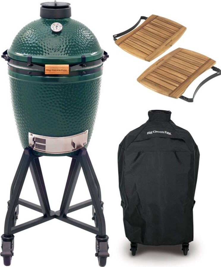 Big Green Egg Medium met intEGGrated onderstel acacia zijplankjes en hoes