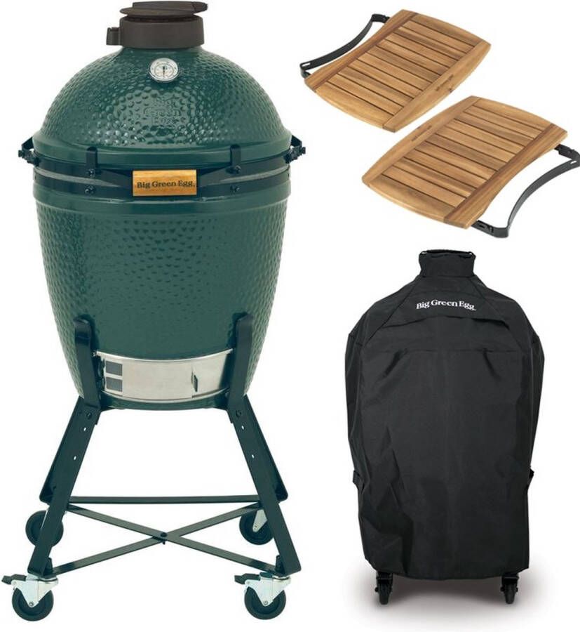 Big Green Egg Medium met onderstel acacia zijplankjes en hoes