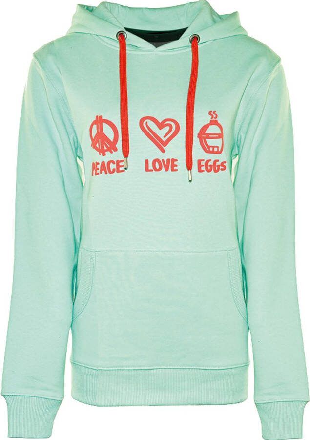 Big Green Egg Sweater Dames Medium Peace Love EGGs Hoodie Kaptrui