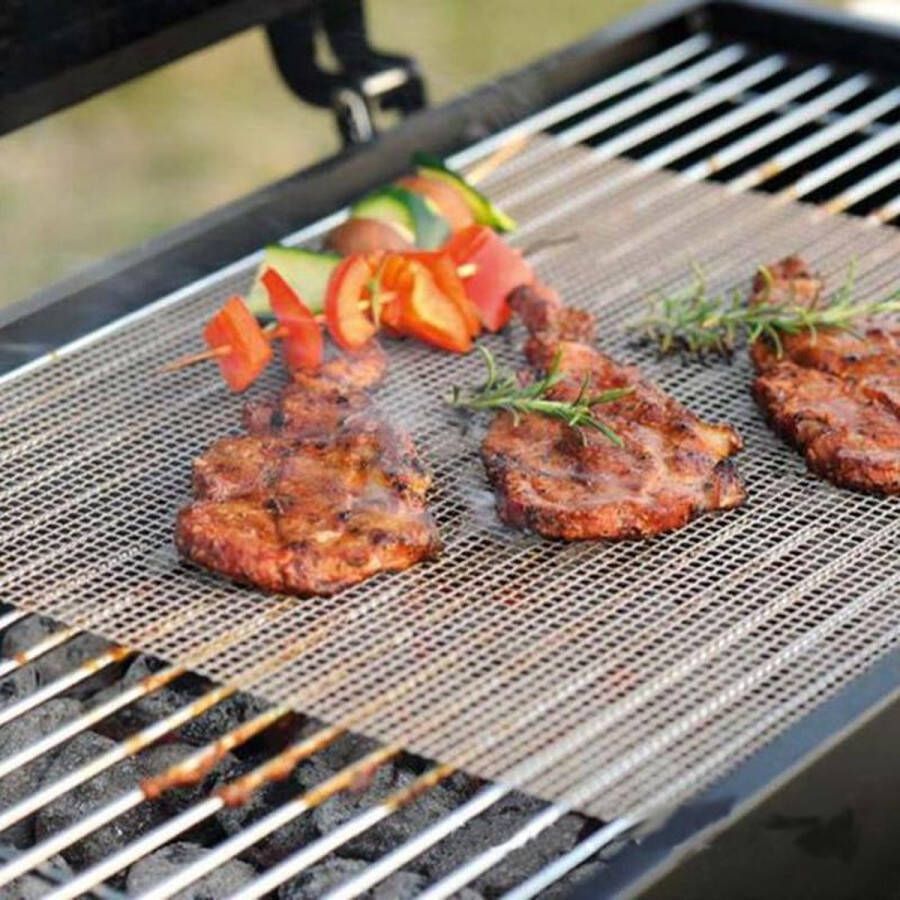 Big Jeff BBQ Grill Mat set van 2- Bakmatten BBQ Matje BBQ accessoire nooit meer een vies BBQ rooster op maat te knippen