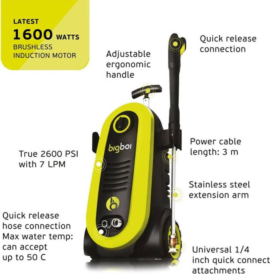 BigBoi WashR Flo Pressue Washer Detailer Series Hogedrukreiniger 8m slang
