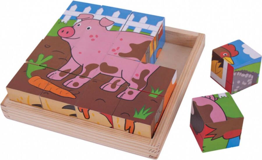 BIGJIGS Houten Blokpuzzel Boerderijdieren Afmeting artikel: 18 x 18 x 4 cm