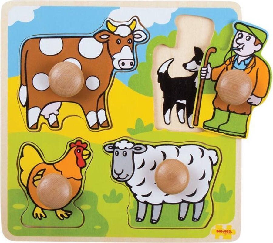 BIGJIGS houten knoppuzzel Boerderij 4 stukjes