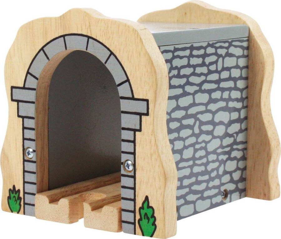 BIGJIGS Houten Treintunnel Steenmotief Grijs