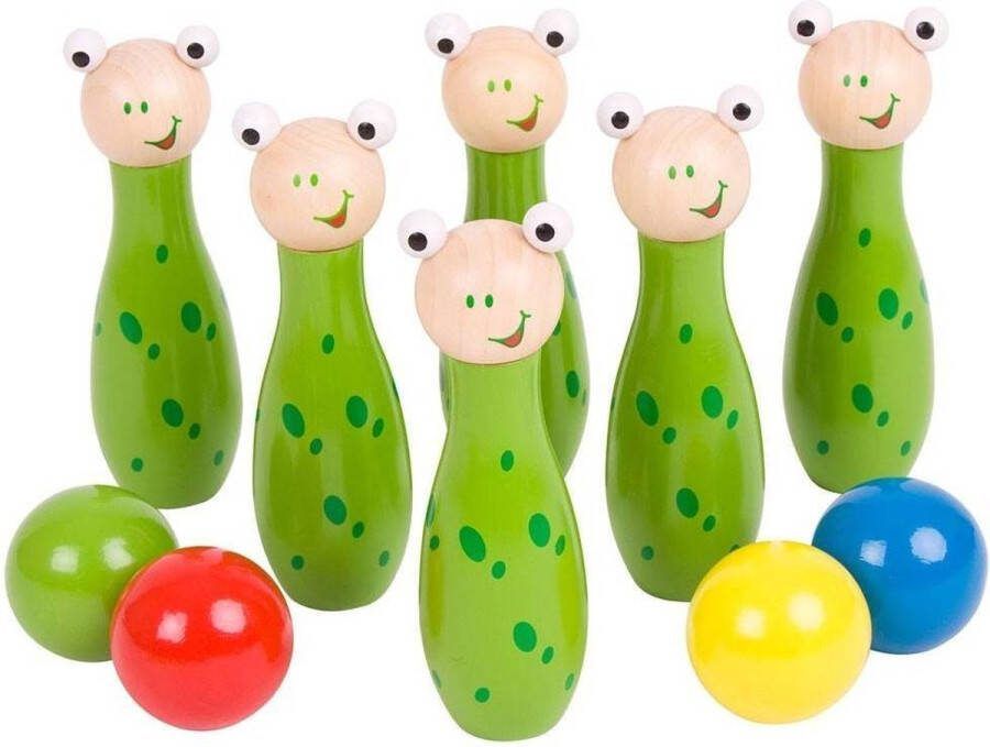 BigJigs Houten Kegelset Kikkers 8-delig
