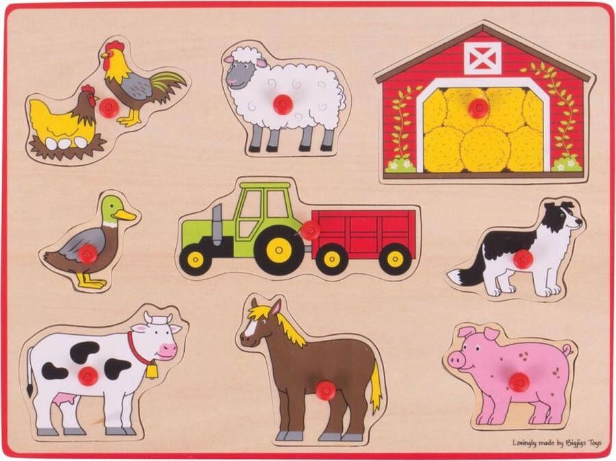 BigJigs Houten Knoppuzzel Boerderij 9 stukjes