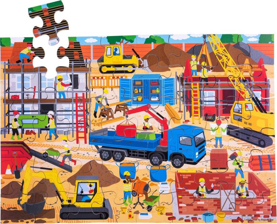 BIGJIGS Toys Houten vloerpuzzel 'Bouwplaats' (48st.)