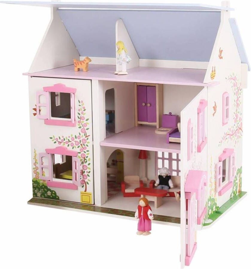 BigJigs speelgoed Houten poppenhuis roze Green Toys