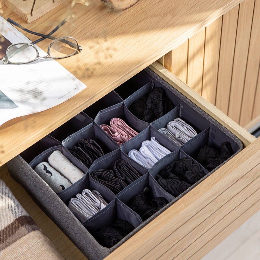 Bigso box of sweden Lade verdeler kledingkast 16 vakken grijs 6953S0101 Sorteervakken & Opvouwbaar